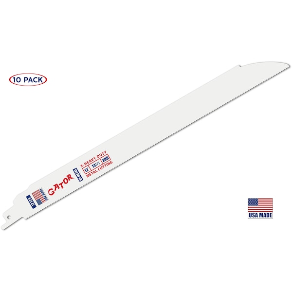 Gator Reciprocating Saw Blade, 12 in x 1 in x 14 TPI, X-Heavy Duty Metal Cutting, 10PK 12124-10 - main